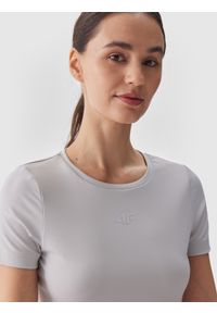 4f - 4F Koszulka do jogi i pilatesu slim szybkoschnąca damska - szara XL. Kolor: szary. Materiał: materiał, elastan, syntetyk, dzianina, włókno. Wzór: ze splotem, gładki, jednolity. Sport: joga i pilates