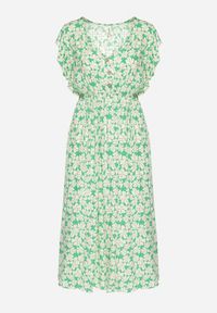 Born2be - Zielona Bawełniana Sukienka w Kwiatki o Rozkloszowanym Kroju z Gumką Alanilia. Okazja: na co dzień. Typ kołnierza: dekolt w kształcie V. Kolor: zielony. Wzór: kwiaty. Typ sukienki: rozkloszowane. Materiał: bawełna. Długość rękawa: krótki rękaw. Sezon: wiosna, lato. Styl: casual, elegancki #5