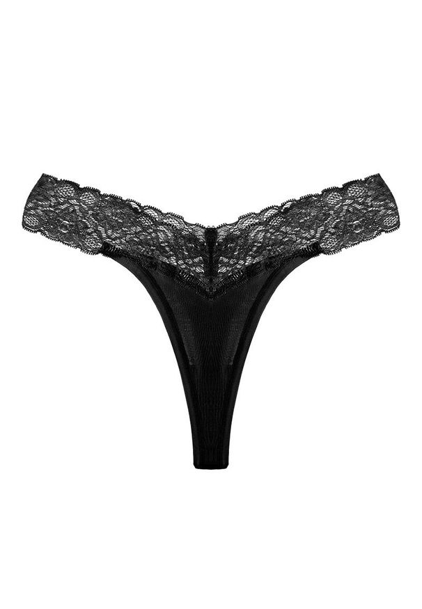 Intica - Stringi z koronkowym paskiem eleganckie i wygodne Seconda. Kolor: czarny. Materiał: koronka