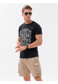 Ombre Clothing - T-shirt męski bawełniany z nadrukiem - czarny V1 S1735 - XL. Kolor: czarny. Materiał: bawełna. Długość: krótkie. Wzór: nadruk. Styl: klasyczny, elegancki #4