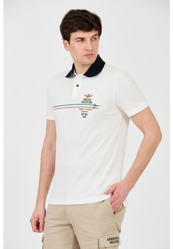 Aeronautica Militare - AERONAUTICA MILITARE Białe męskie polo Frecce Tricolori Embroidered, Rozmiar M. Typ kołnierza: polo. Kolor: biały