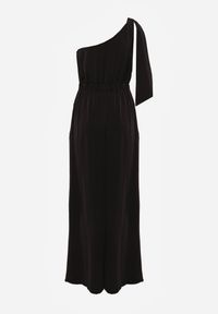 Renee - Czarny Koktajlowy Kombinezon Asymetryczny o Kroju na Jedno Ramię z Klamrą Hurinex. Kolor: czarny. Materiał: materiał. Długość rękawa: na ramiączkach. Styl: wizytowy #4