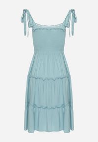 Born2be - Jasnoniebieska Rozkloszowana Sukienka z Wiskozą na Wiązanych Ramiączkach Aralisse. Okazja: na co dzień. Typ kołnierza: dekolt kwadratowy. Kolor: niebieski. Materiał: wiskoza. Długość rękawa: na ramiączkach. Typ sukienki: rozkloszowane. Styl: casual, klasyczny #5