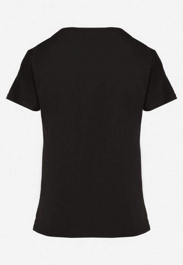 Born2be - Czarny Bawełniany T-shirt z Ozdobnym Napisem Virretis. Okazja: na co dzień. Kolor: czarny. Materiał: bawełna. Wzór: napisy. Styl: klasyczny, casual