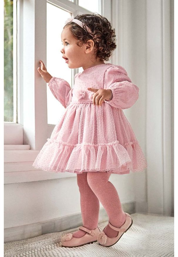 Mayoral sukienka niemowlęca kolor różowy mini rozkloszowana. Kolor: różowy. Długość rękawa: długi rękaw. Typ sukienki: rozkloszowane. Styl: klasyczny. Długość: mini