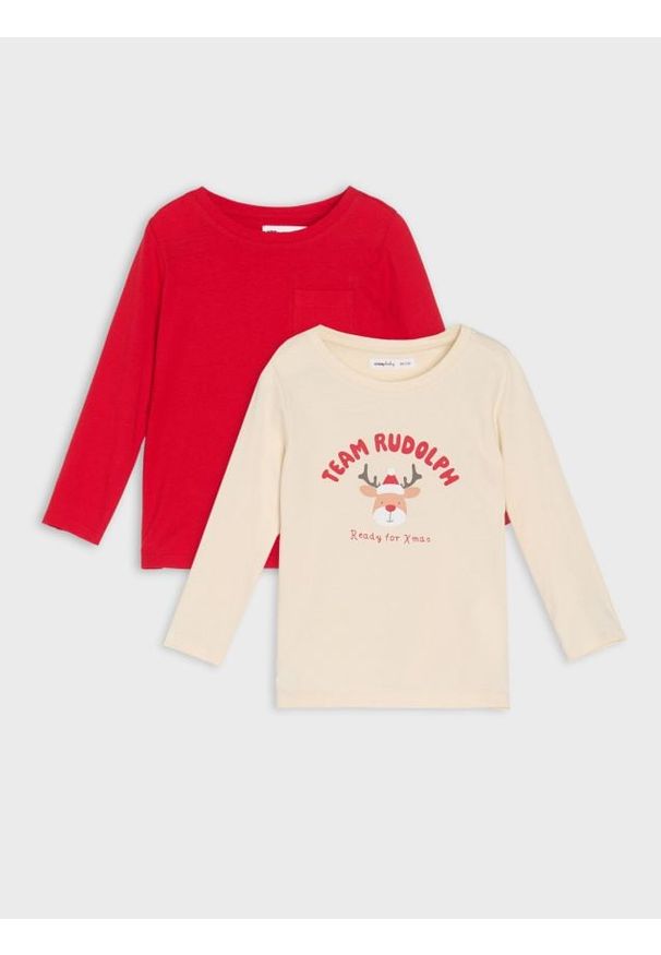 Sinsay - Bawełniana koszulka z nadrukiem 2 pack - kremowy. Kolor: kremowy. Materiał: bawełna. Wzór: nadruk