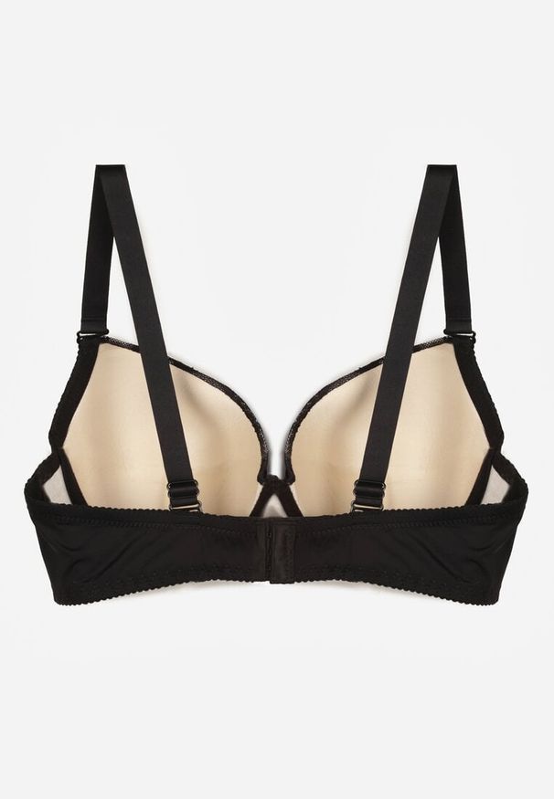 Born2be - Czarno-Beżowy Biustonosz Ozdobiony Cyrkoniami i Koronką Corraella. Kolor: czarny. Materiał: koronka. Wzór: aplikacja, koronka