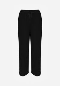 Born2be - Czarne Szerokie Spodnie z Prążkowanej Tkaniny z Wysokim Stanem Sarora. Okazja: na co dzień. Stan: podwyższony. Kolor: czarny. Materiał: tkanina, prążkowany. Wzór: prążki. Styl: casual #2