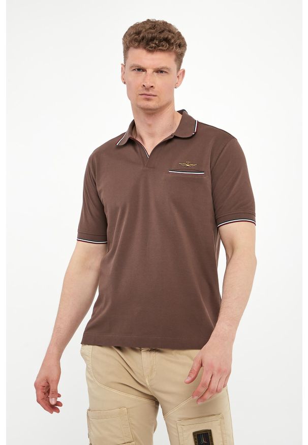 Aeronautica Militare - Polo męskie z haftem AERONAUTICA MILITARE. Typ kołnierza: polo. Wzór: haft