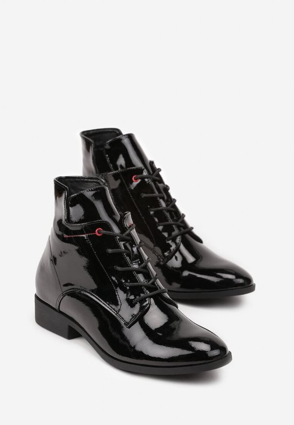 Renee - Czarne Lakierowane Botki Trzewiki Vices Miova. Okazja: na co dzień. Kolor: czarny. Materiał: lakier. Styl: casual