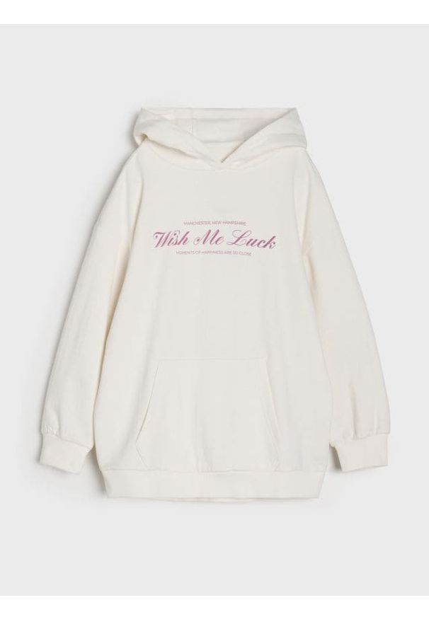 Sinsay - Bluza hoodie z napisem - kremowy. Kolor: kremowy. Wzór: napisy