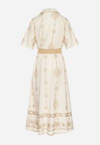 Born2be - Beżowa Bawełniana Sukienka Koszulowa z Ozdobnym Paskiem i Haftem Evialisse. Okazja: na imprezę, na co dzień. Kolor: beżowy. Materiał: bawełna. Wzór: haft. Typ sukienki: koszulowe. Styl: casual, elegancki #7