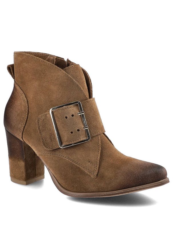 Exquisite - Botki EXQUISITE 1265 Koniak Welur. Materiał: welur