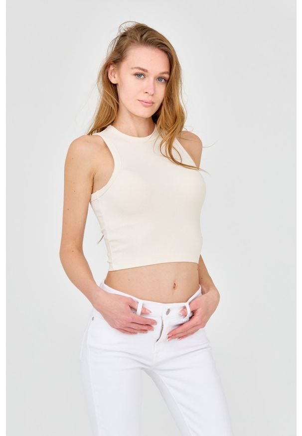 Guess - GUESS Damski beżowy top. Kolor: beżowy. Materiał: wiskoza