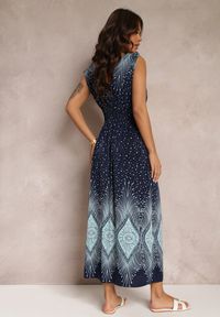 Renee - Granatowo-Niebieska Sukienka Maxi z Gumką w Talii i Ściągaczami na Ramionach Sayler. Okazja: na co dzień. Kolor: niebieski. Sezon: lato. Typ sukienki: proste. Styl: casual. Długość: maxi #4