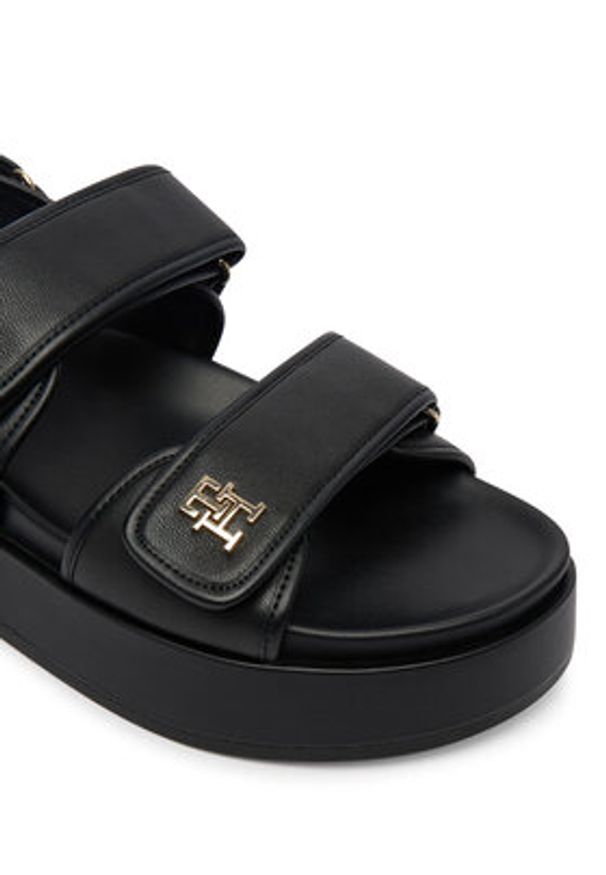 TOMMY HILFIGER - Tommy Hilfiger Sandały Leather Sporty Platform Sandal FW0FW09119 Czarny. Kolor: czarny. Materiał: skóra. Obcas: na platformie. Styl: sportowy