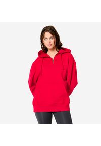 DOMYOS - Bluza z kapturem damska Domyos Gym & Pilates Oversize. Typ kołnierza: kaptur. Kolor: czerwony. Materiał: bawełna, materiał, polar. Sport: joga i pilates #1