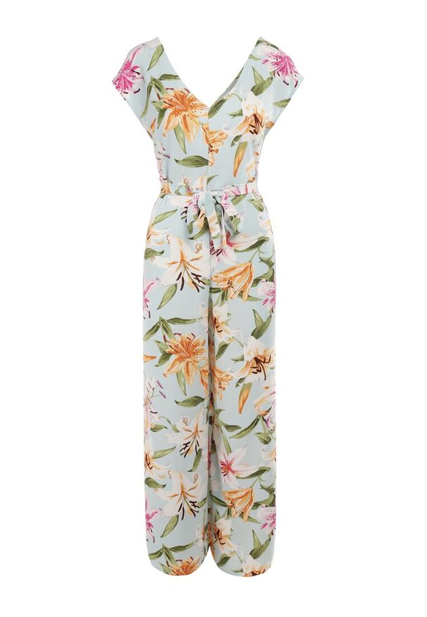 Born2be - Jasnoniebieski Kombinezon Arola. Kolor: niebieski. Materiał: tkanina, materiał. Długość rękawa: na ramiączkach. Długość: długie. Wzór: aplikacja