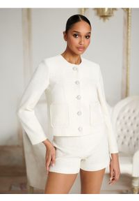 Sinsay - Marynarka - kremowy. Kolor: kremowy. Materiał: materiał. Styl: elegancki