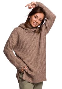 MOE - Damski Sweter Oversize z Golfem - Cappuccino. Typ kołnierza: golf. Materiał: wełna, nylon, akryl #1