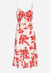 Born2be - Czerwona Ażurowa Sukienka z Bawełny o Rozkloszowanym Kroju na Ramiączkach Nitaria. Okazja: na spacer, na imprezę, na co dzień. Typ kołnierza: dekolt w kształcie V. Kolor: czerwony. Materiał: bawełna. Długość rękawa: na ramiączkach. Wzór: ażurowy. Sezon: lato. Styl: casual #5