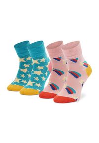 Happy-Socks - Happy Socks Zestaw 2 par wysokich skarpet dziecięcych KSST19-6000 Kolorowy. Materiał: materiał. Wzór: kolorowy