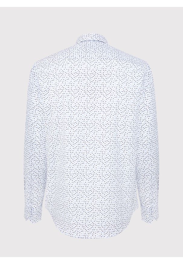 Pako Lorente - PAKO LORENTE – Biała koszula męska w niebieskie listki. Okazja: na co dzień, do pracy. Typ kołnierza: button down. Kolor: niebieski, wielokolorowy, biały. Materiał: bawełna, elastan. Styl: casual