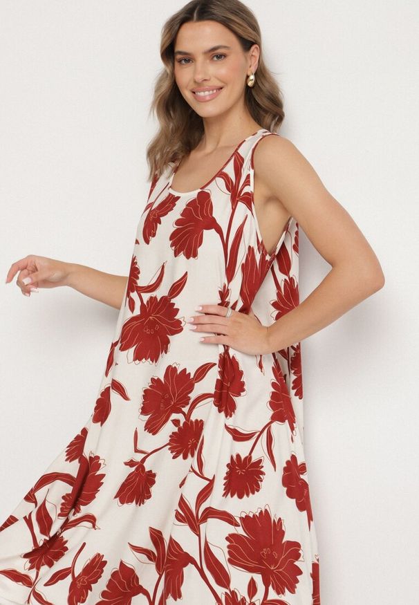 Born2be - Bordowa Sukienka z Wiskozy z Wzorem w Kwiaty Bez Rękawów Orrulene. Okazja: na co dzień. Kolor: czerwony. Materiał: wiskoza. Długość rękawa: bez rękawów. Wzór: kwiaty. Sezon: wiosna, lato. Styl: casual, klasyczny
