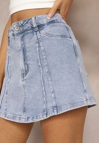 Renee - Jasnoniebieskie Spódnico-Szorty Jeansowe High Waist z Bawełny Nellorae. Stan: podwyższony. Kolor: niebieski. Materiał: bawełna, jeans. Długość: krótkie. Styl: elegancki #4