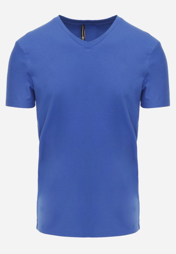 Born2be - Niebieska Koszulka T-shirt z Bawełny z Dekoltem w Serek Rionisse. Okazja: do pracy, do domu. Typ kołnierza: dekolt w serek. Kolor: niebieski. Materiał: bawełna. Styl: elegancki, klasyczny