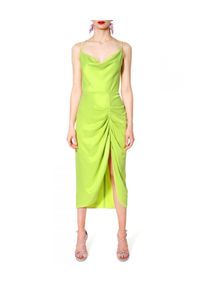 AGGI - Limonkowa sukienka z rozcięciem Ava. Kolor: zielony. Długość rękawa: na ramiączkach. Styl: wizytowy. Długość: midi #4