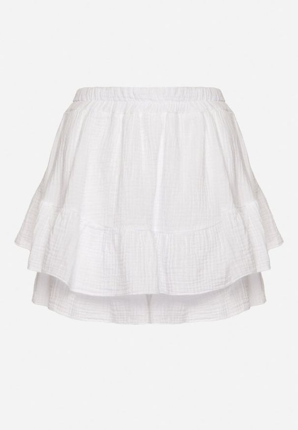 Born2be - Białe Bawełniane Spódnico-Szorty z Falbankami Turena. Okazja: na co dzień. Kolor: biały. Materiał: bawełna. Sezon: lato. Styl: casual, elegancki