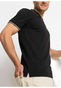 bonprix - Koszulka polo z zamkiem z bawełnianej piki. Typ kołnierza: polo. Kolor: czarny. Materiał: bawełna. Wzór: gładki #3