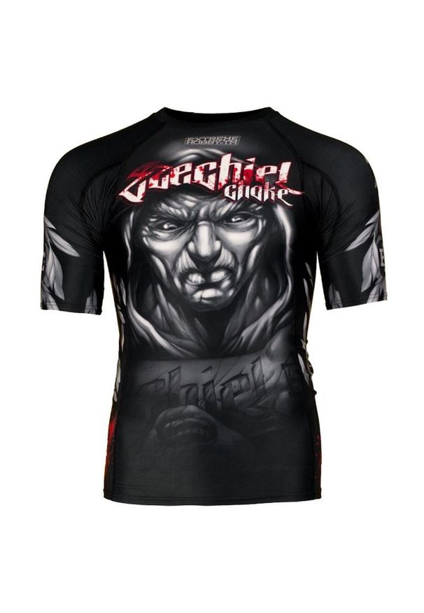 Koszulka Męska na siłownię rashguard MMA EXTREME HOBBY EZECHIEL. Kolor: czarny. Materiał: elastan, poliester. Długość rękawa: krótki rękaw. Długość: krótkie. Sport: fitness