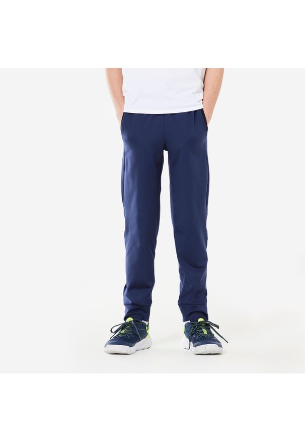 DOMYOS - Spodnie dresowe dla dzieci Domyos. Kolekcja: plus size. Kolor: niebieski. Materiał: poliester, materiał, elastan. Sport: joga i pilates