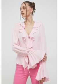 Blugirl Blumarine bluzka z domieszką jedwabiu kolor różowy gładka. Kolor: różowy. Materiał: jedwab. Wzór: gładki #1
