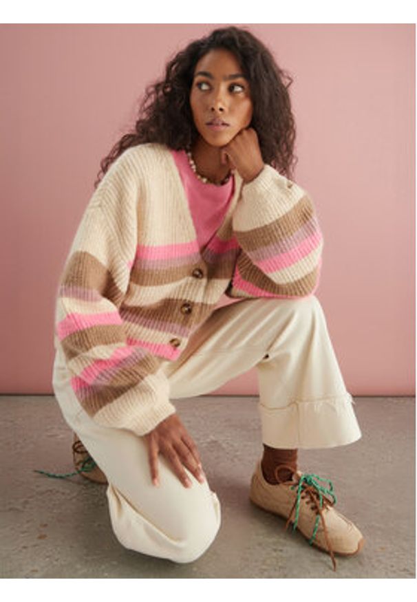 Roxy Kardigan Marble Tiles Stripe ERJSW03669 Beżowy Regular Fit. Kolor: beżowy. Materiał: syntetyk