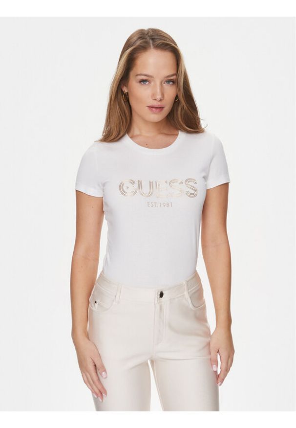 Guess T-Shirt Bold W4RI29 J1314 Biały Slim Fit. Kolor: biały. Materiał: bawełna