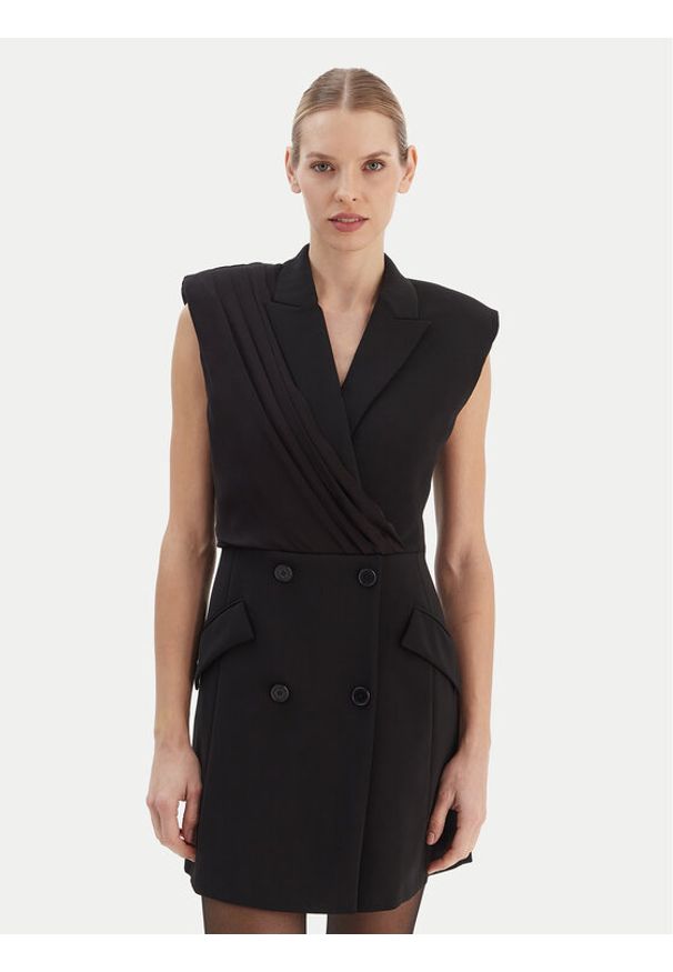 Karl Lagerfeld - KARL LAGERFELD Sukienka koktajlowa B1W13051 Czarny Slim Fit. Typ kołnierza: dekolt w karo. Kolor: czarny. Materiał: syntetyk. Styl: wizytowy