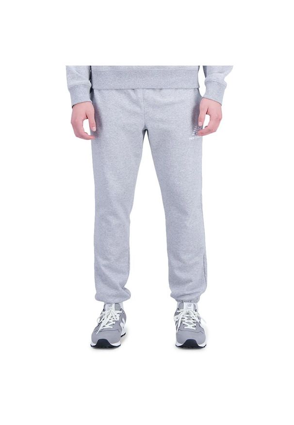 Spodnie New Balance MP31539AG - szare. Kolor: szary. Materiał: tkanina, dresówka, poliester, bawełna