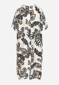 Born2be - Ciemnozielona Sukienka z Lnem i Wiskozą Ozdobiona Cyrkoniami Sadelune. Okazja: na co dzień. Typ kołnierza: dekolt w serek. Kolor: zielony. Materiał: wiskoza, len. Wzór: aplikacja. Styl: casual, elegancki, klasyczny #6