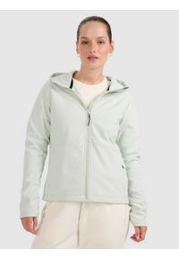 4f - 4F Kurtka softshell wiatroodporna membrana 5000 damska - turkusowa L. Typ kołnierza: kaptur. Kolor: turkusowy. Materiał: softshell. Technologia: Windstopper. Sezon: zima