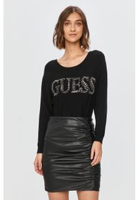 Guess Jeans - Sweter. Okazja: na co dzień. Kolor: czarny. Materiał: jeans, wiskoza, dzianina, poliamid, elastan. Długość rękawa: długi rękaw. Długość: długie. Wzór: aplikacja. Styl: casual #1