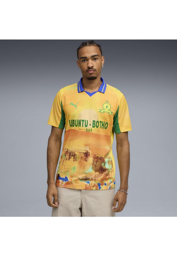 Puma - Męska koszulka KIDSUPER × MAMELODI SUNDOWNS PUMA. Kolor: wielokolorowy, żółty, zielony. Sport: piłka nożna