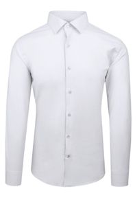Wyszczuplona, Elegancka Koszula Męska - Victorio - Biała. Kolor: biały. Materiał: poliester, bawełna, elastan. Styl: elegancki #1
