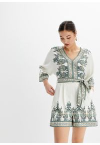bonprix - Kombinezon z domieszką lnu. Kolor: beżowy. Materiał: len. Styl: elegancki