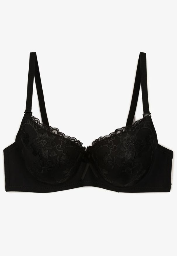 Born2be - Czarny Biustonosz Full Cup Pokryty Koronką Absuca. Kolor: czarny. Materiał: koronka. Rodzaj stanika: odpinane ramiączka. Wzór: koronka