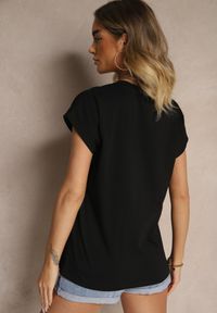 Renee - Czarny Bawełniany T-shirt z Cyrkoniami Perłami i Rękawami Nietoperz Inellira. Kolor: czarny. Materiał: bawełna. Wzór: aplikacja #4