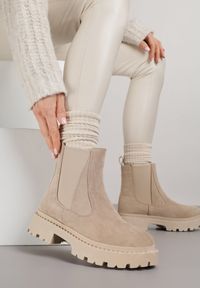 Born2be - Beżowe Botki Sztyblety na Platformie Oppore. Okazja: na co dzień. Kolor: beżowy. Materiał: jeans. Obcas: na platformie. Styl: elegancki, casual, rockowy, wizytowy. Wysokość obcasa: średni #4