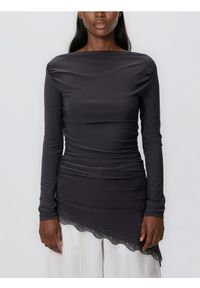 Reserved - Asymetryczna bluzka - ciemnoszary. Kolor: szary. Materiał: dzianina. Wzór: gładki